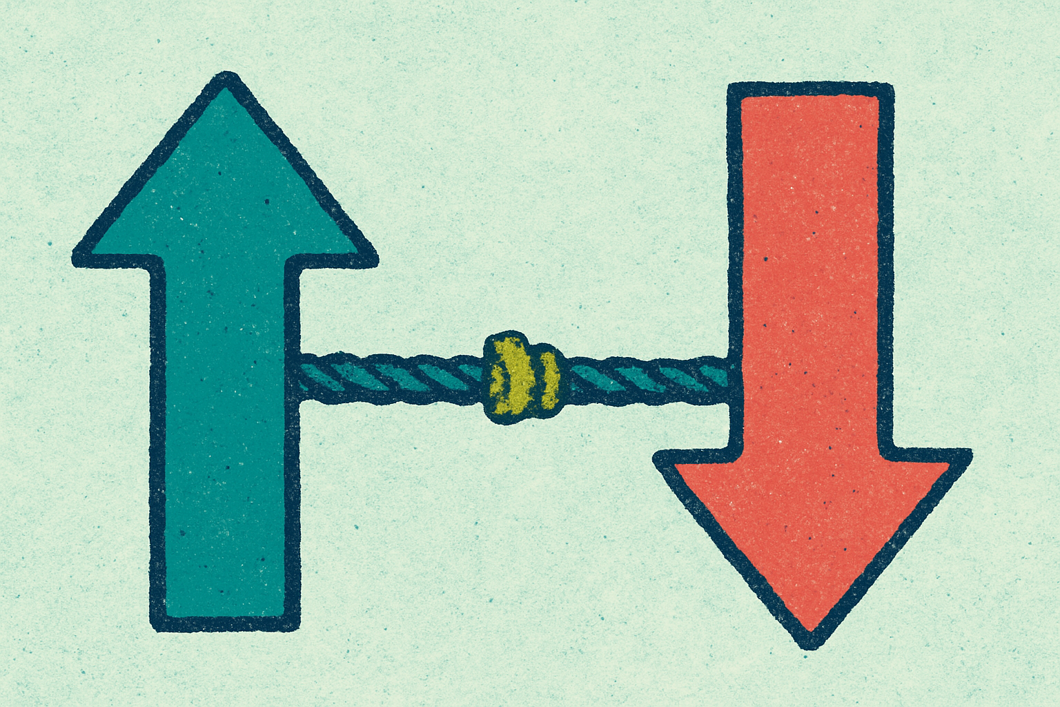 Ilustração de duas forças opostas puxando uma corda: uma seta pra cima e uma seta pra baixo