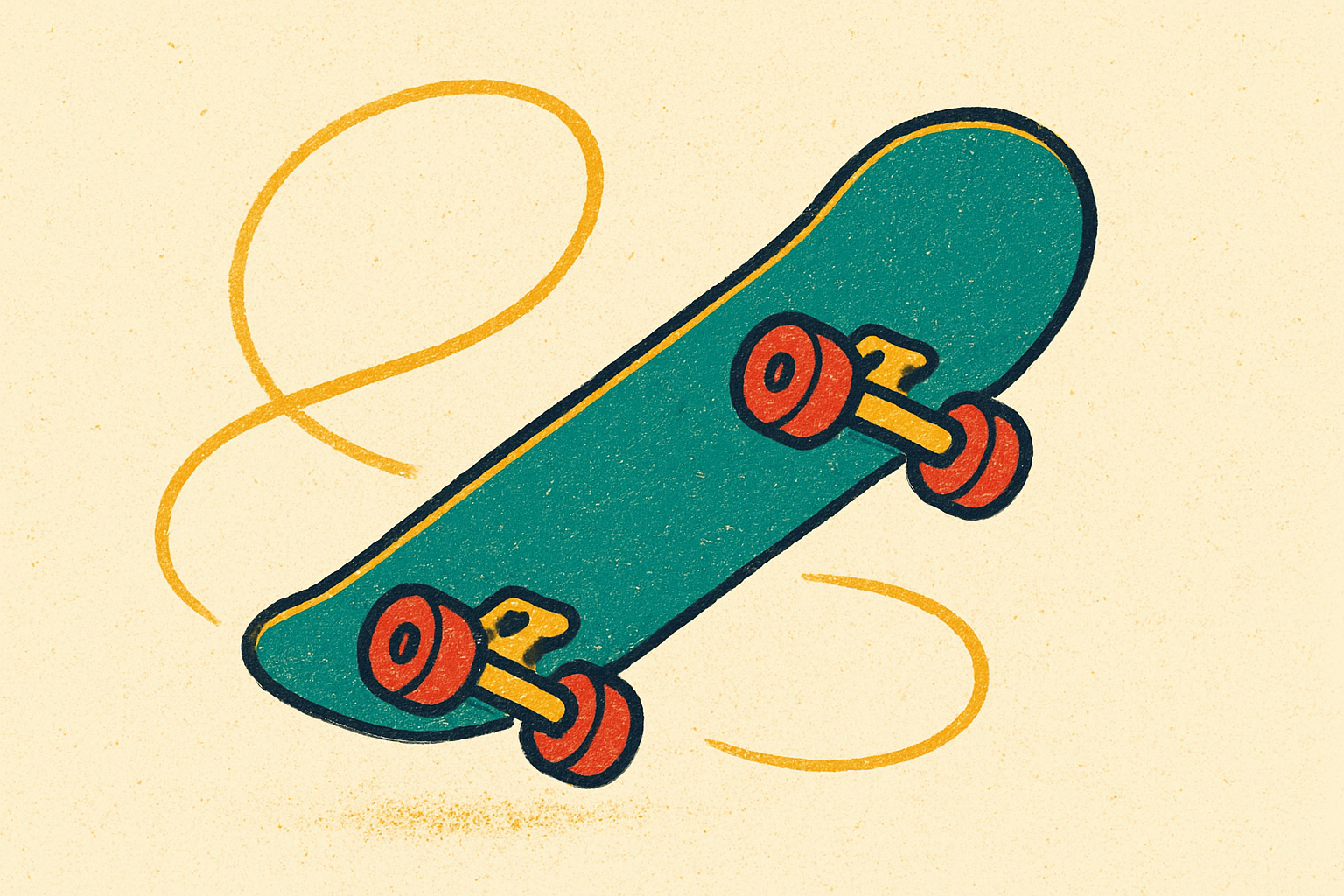Ilustração de um skate com uma linha de trajetória dourada fazendo um loop