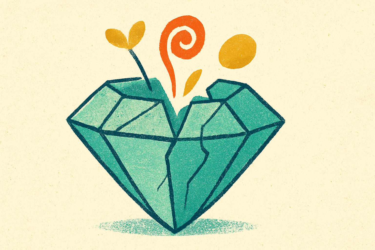 Ilustração de um diamante se abrindo com formas inesperadas saindo dele, a descoberta que não é um sim ou não