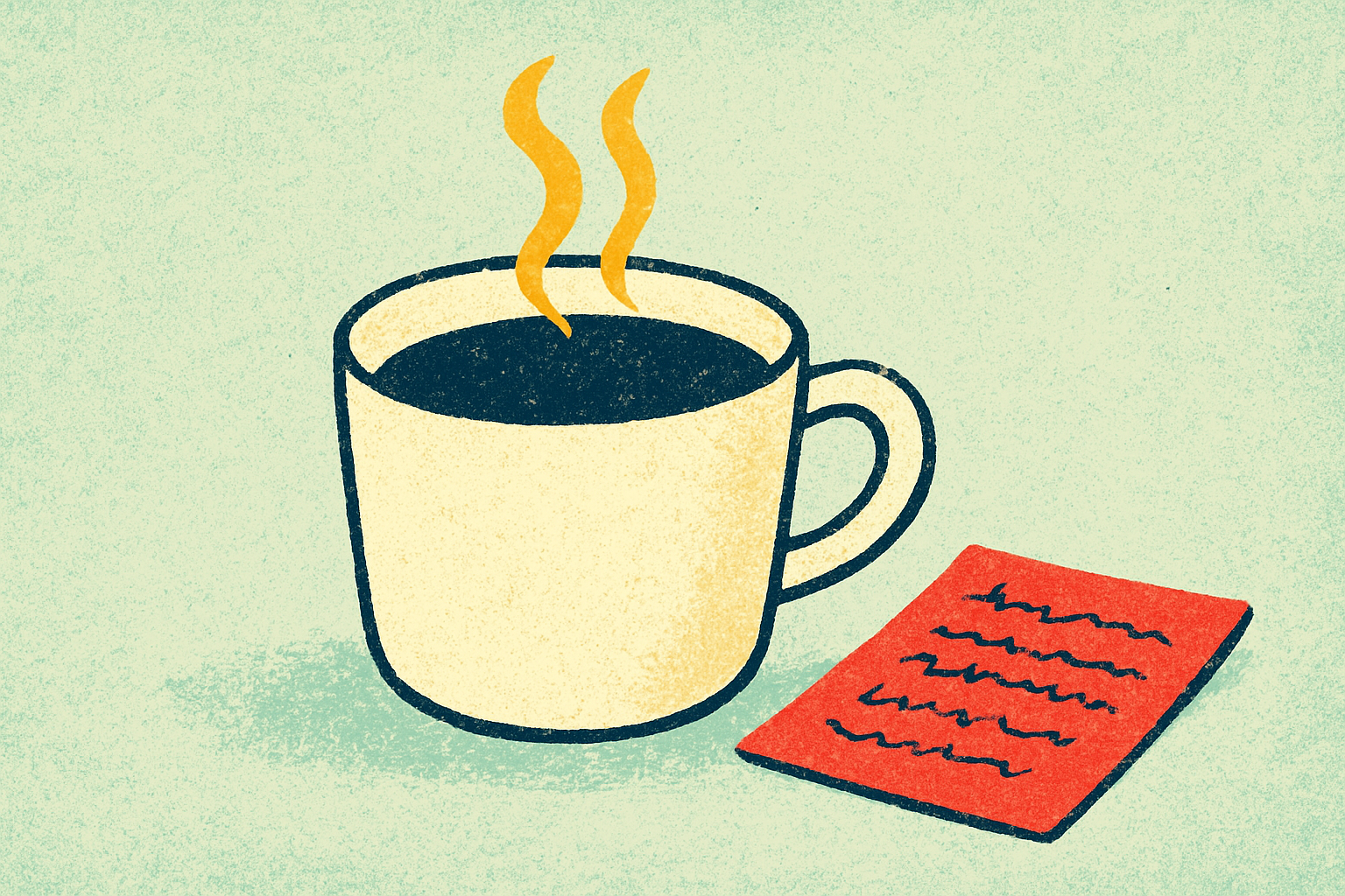 Ilustração de uma xícara de café quente oferecida com uma nota rabiscada ilegível, empatia como ativo